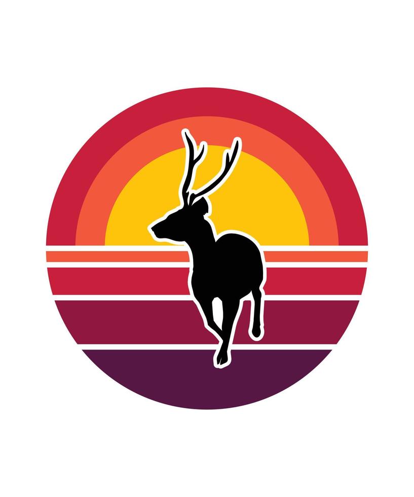 Deer Retro Sunset Design template vector