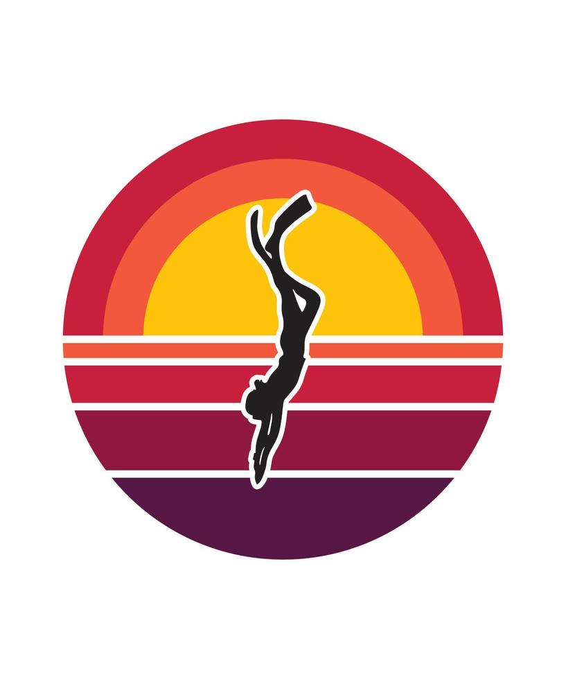 Diving Retro Sunset Design template vector