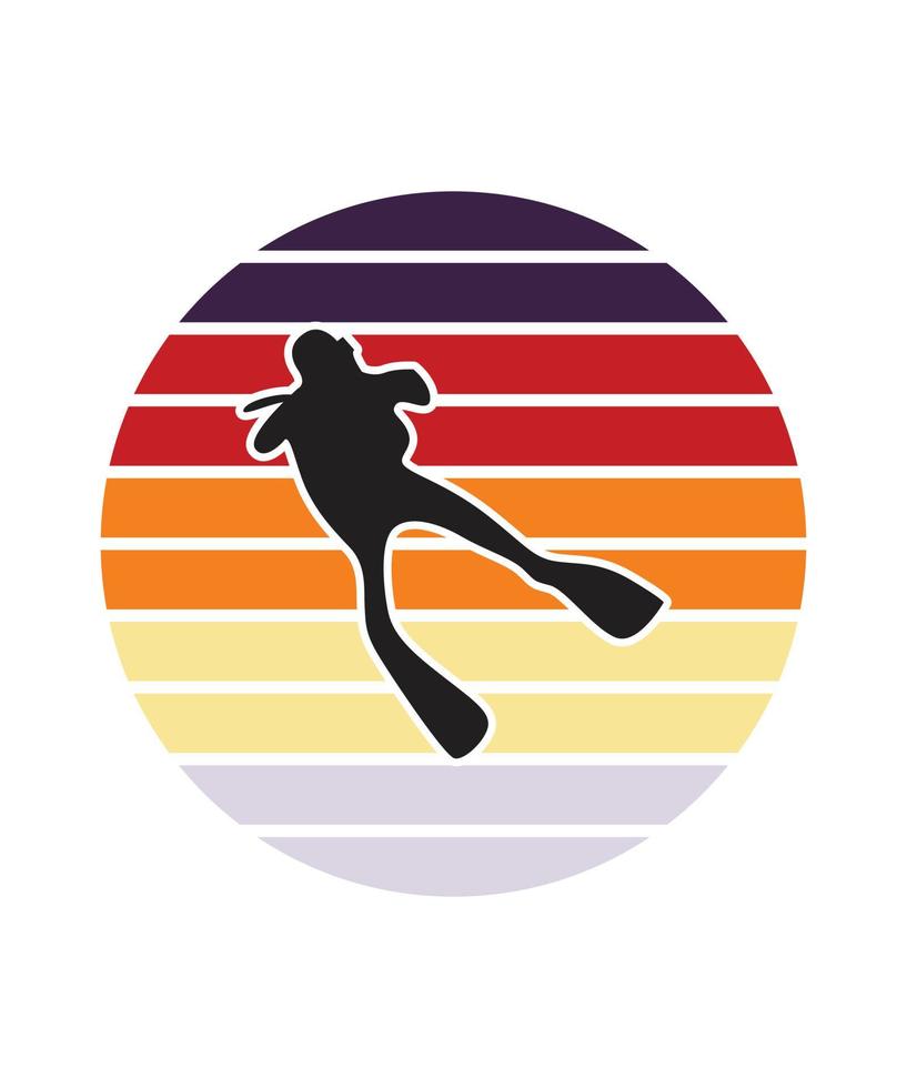 Diving Retro Sunset Design template vector