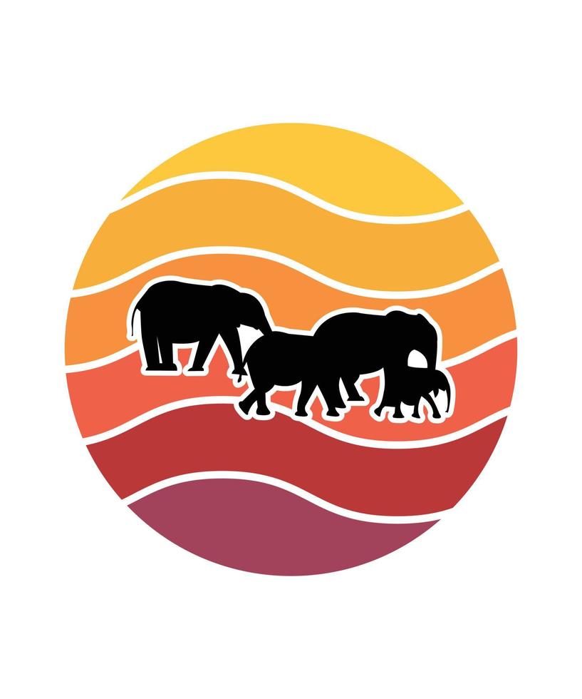 Elephant Retro Sunset Design template vector
