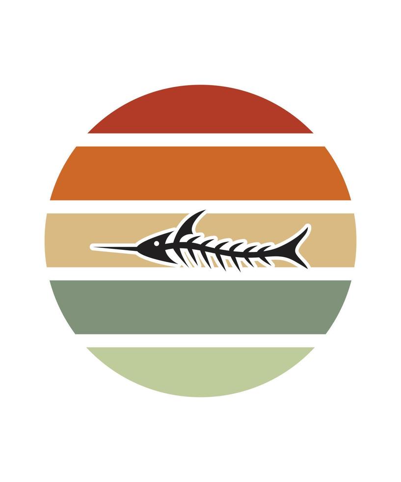 plantilla de diseño de puesta de sol retro de pescado vector