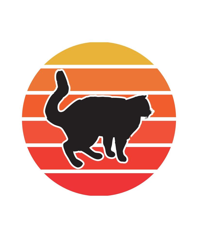 plantilla de diseño de puesta de sol retro de gatos vector