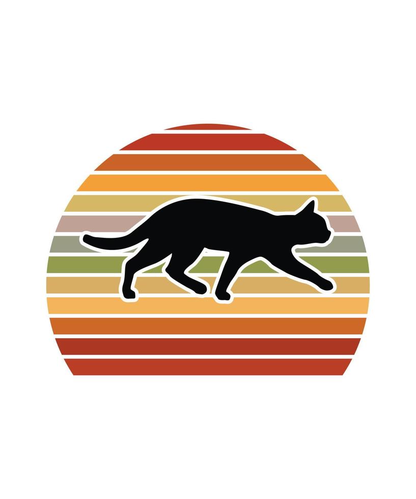 plantilla de diseño de puesta de sol retro de gatos vector