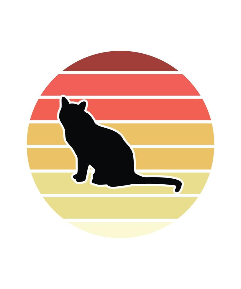 plantilla de diseño de puesta de sol retro de gatos vector