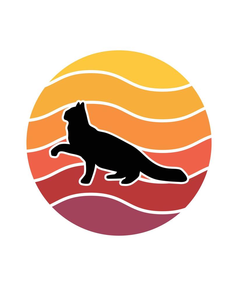 plantilla de diseño de puesta de sol retro de gatos vector