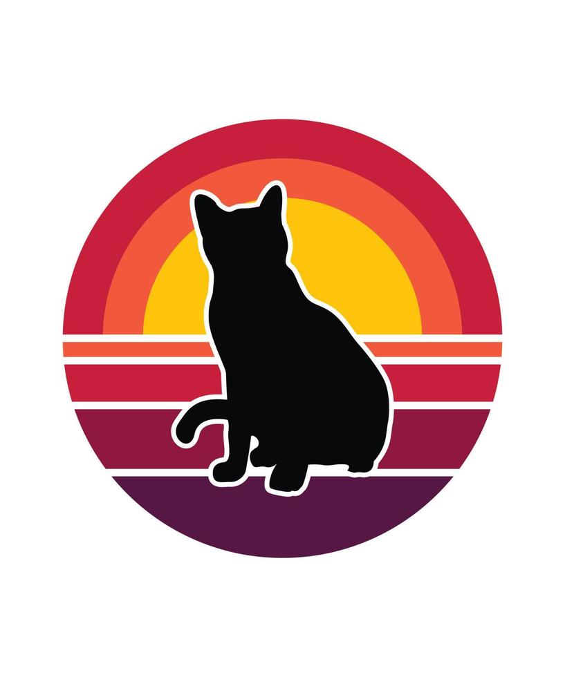 Cats Retro Sunset Design template vector