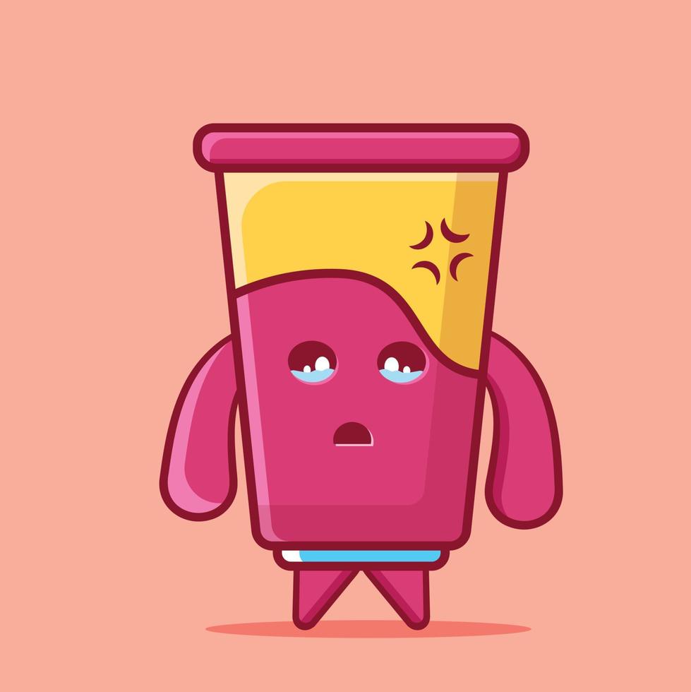 Linda mascota de bebida de yogur con gesto triste aislado ilustración vectorial de dibujos animados vector