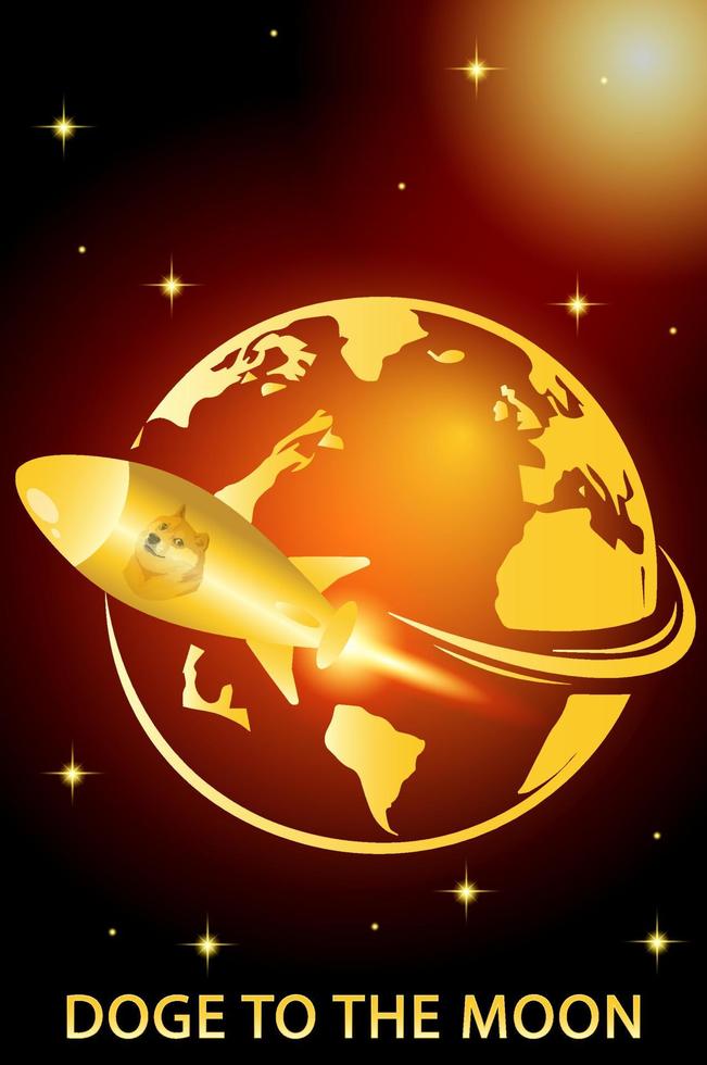 Dogecoin to the moon with golden space vector