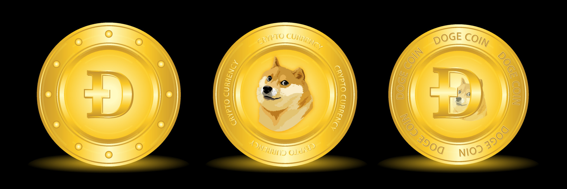 Dogecoin crypto currency logo with three icon 3590678 Vector Art at