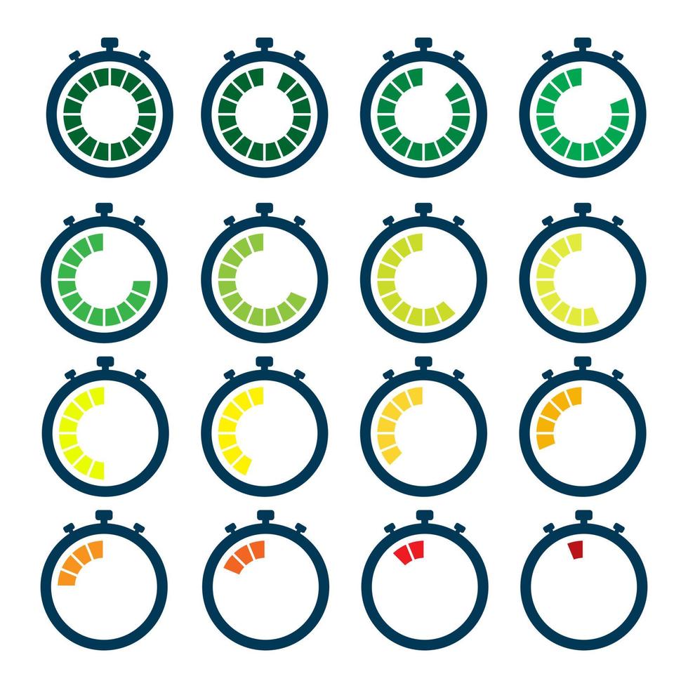 Countdown timer icon set. Time sequence runs until time's up. Perfect for the design elements of timing, alarms and timestamps infographic. vector