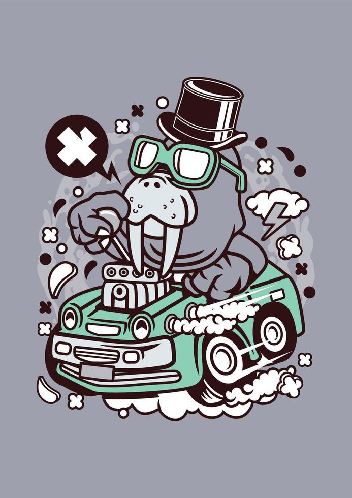 Funny Walrus Ride Hotrod vector