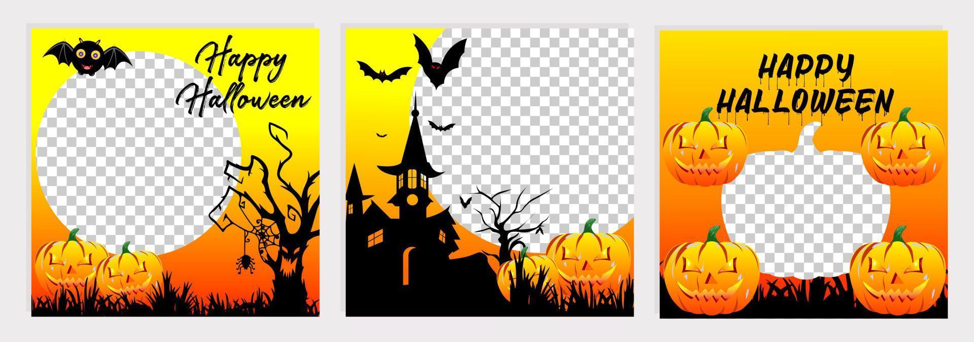 Set editable happy halloween square banner template. Suitable for social and web media posting, internet advertising. Vector illustration with photo college