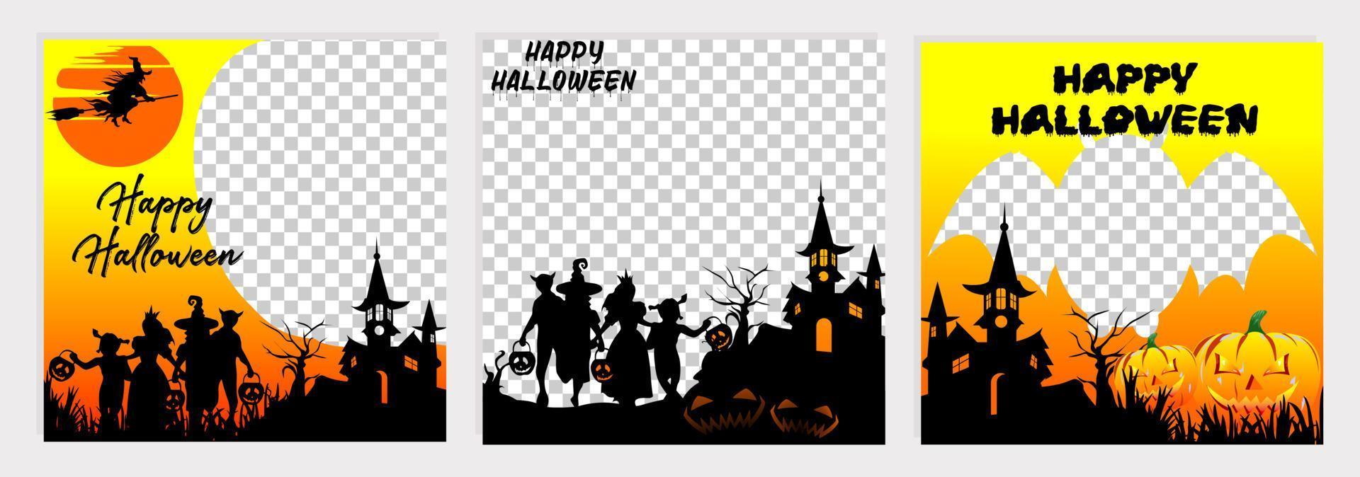 establecer plantilla editable feliz halloween banner cuadrado. Adecuado para publicación en redes sociales y web, publicidad en Internet. ilustración vectorial con foto de la universidad vector