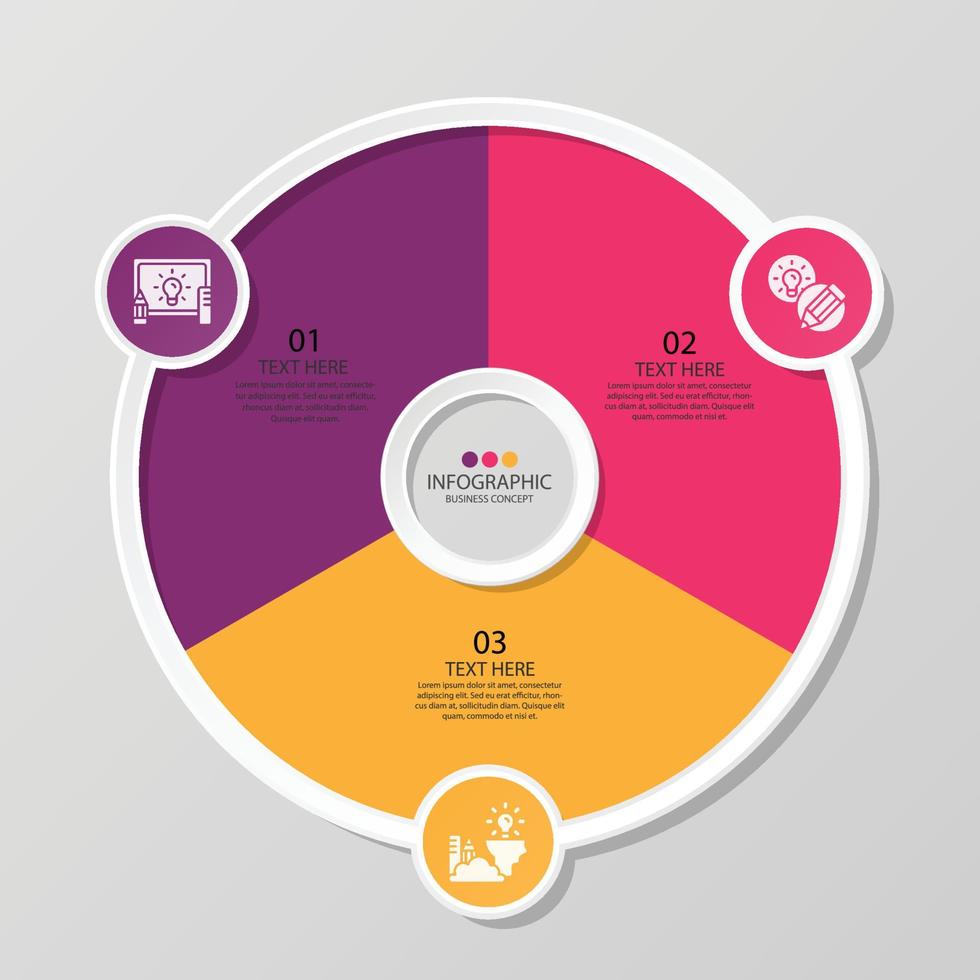 Basic circle infographic template with 3 steps. vector