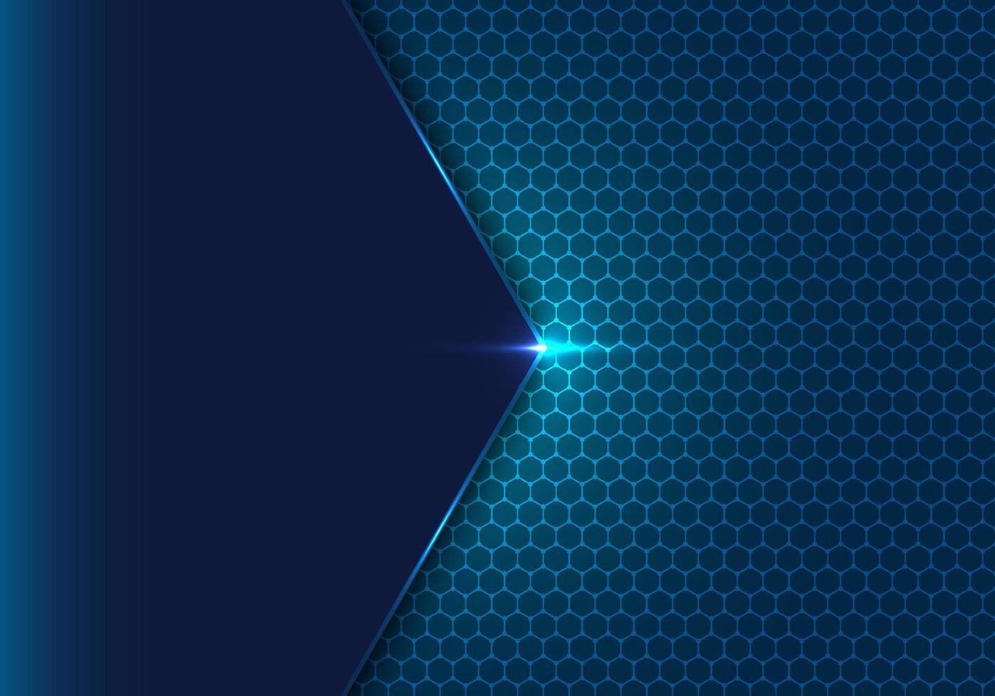 Hexágono geométrico azul abstracto con patrón de puntos y fondo de concepto de tecnología de efecto de luz vector