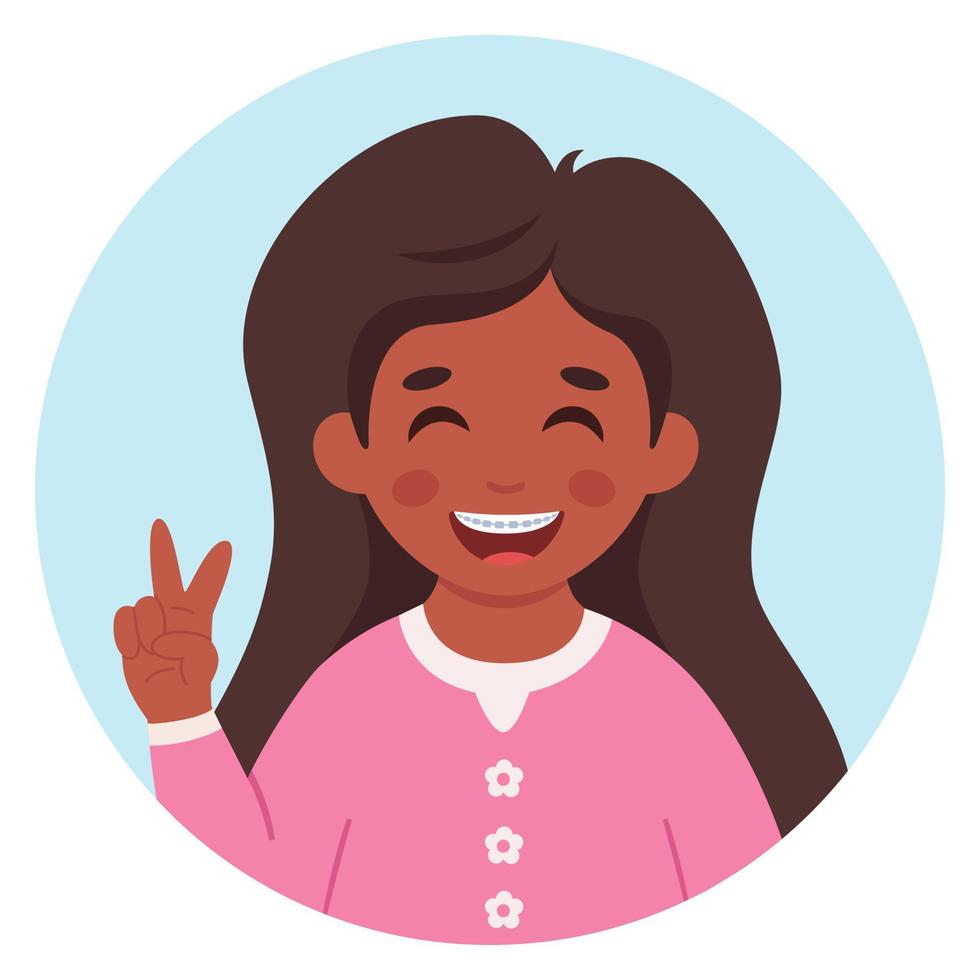 Girl with braces on teeth. Elementary school student. vector