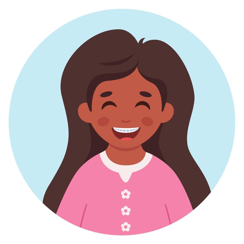 Girl with braces on teeth. Elementary school student. vector