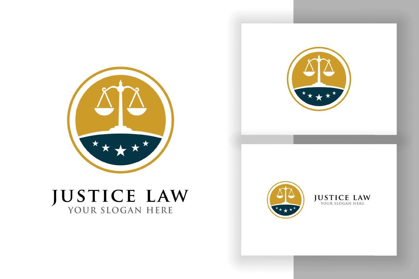 justice law badge logo design template. emblem of attorney logo vector design with scales and star illustration