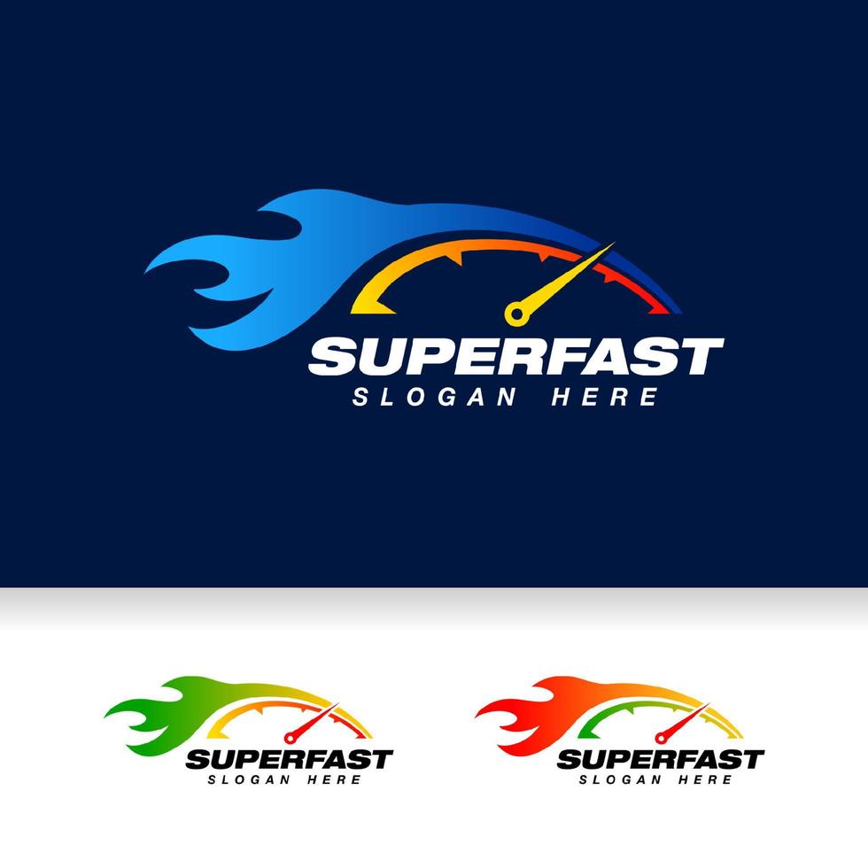 speed indicator vector logo design with flame effect. speedometer symbol design template