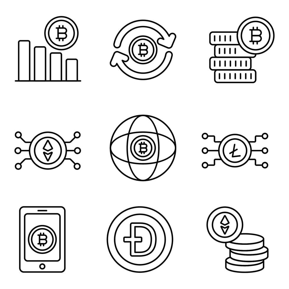 conjuntos de iconos de línea de criptomonedas vector