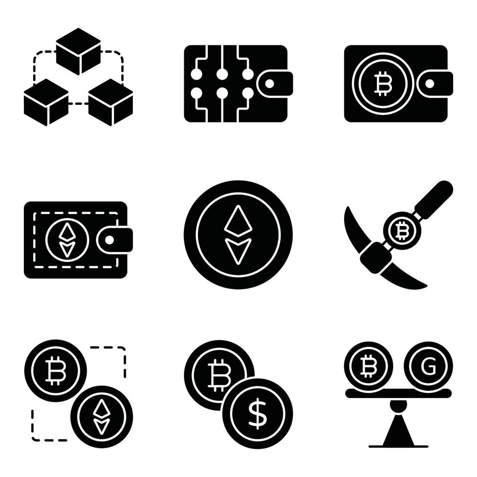 Cryptocurrency Glyph Icons Sets vector