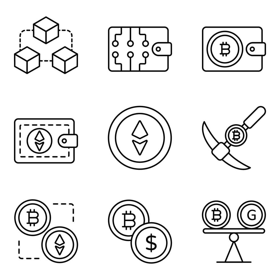 conjuntos de iconos de línea de criptomonedas vector