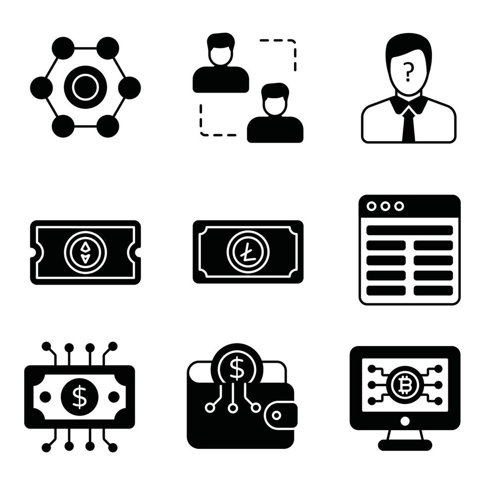 Cryptocurrency Glyph Icons Sets vector