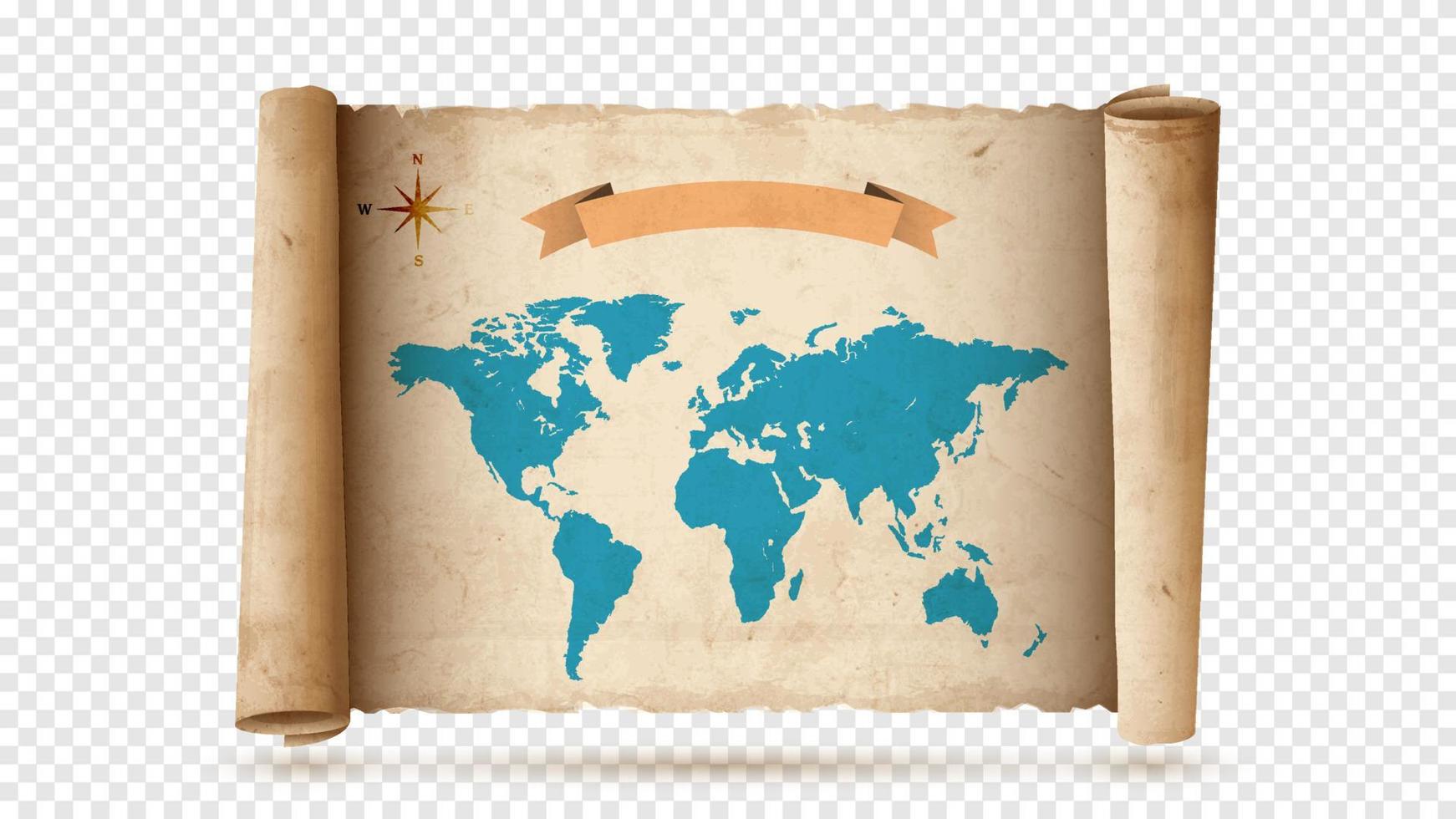 Rollo de papel antiguo o pergamino con mapa antiguo vector