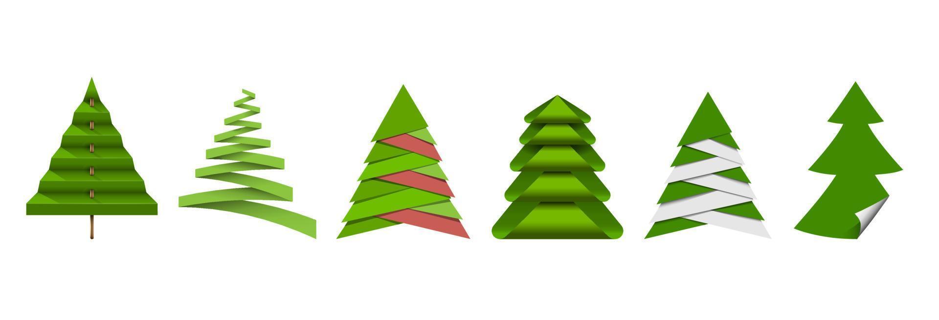 Christmas tree, different paper origami elements vector