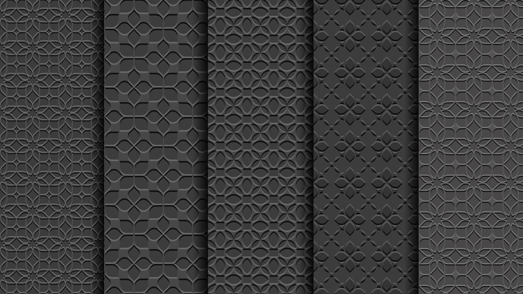Black seamless floral patterns, carved style,set vector