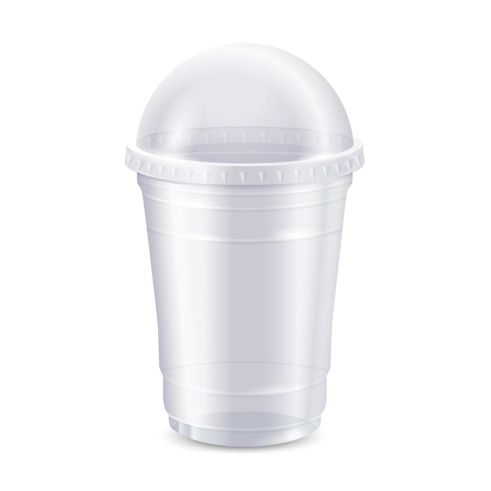 Empty clear disposable plastic cup with lid vector