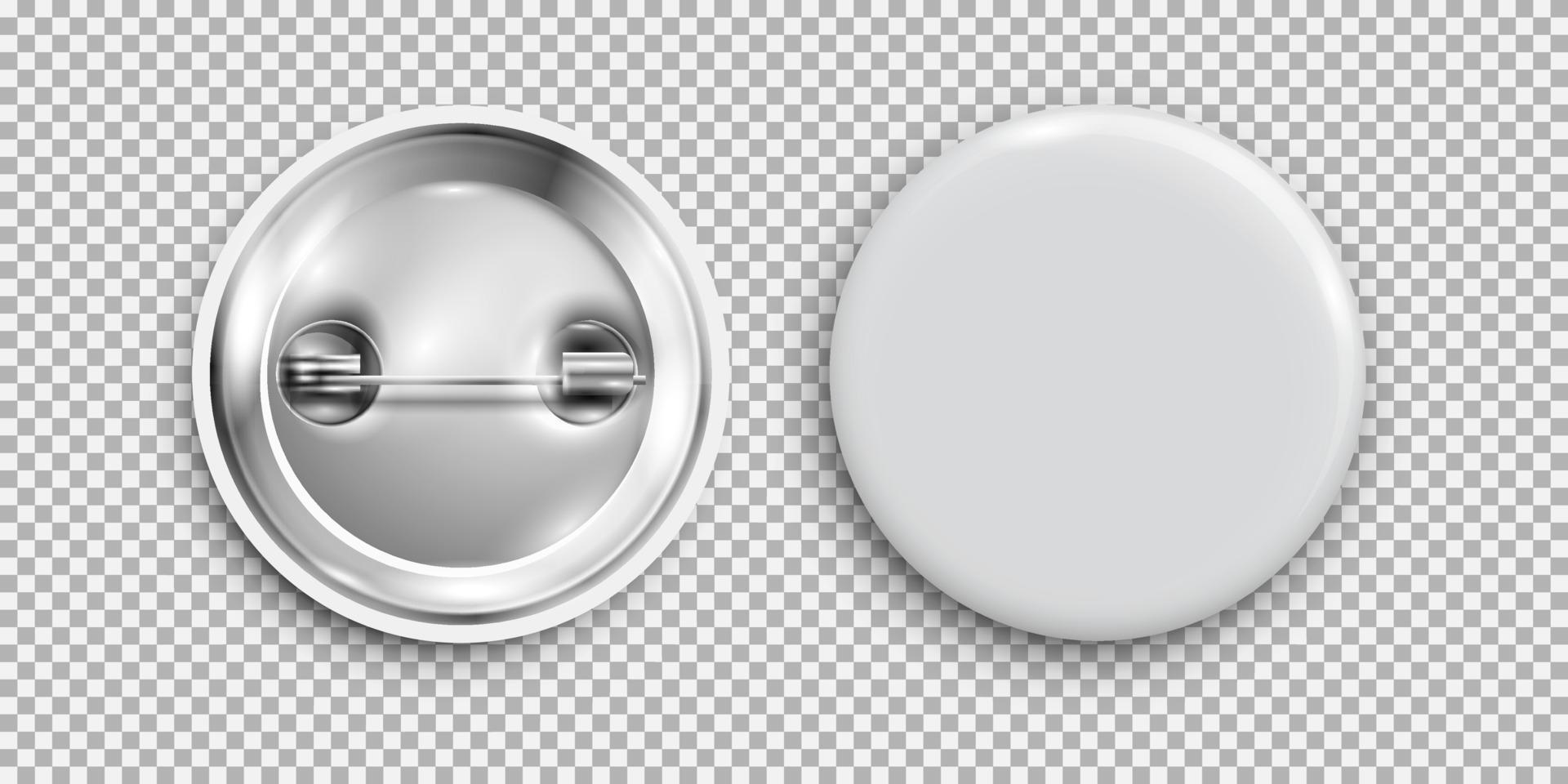 Blank badge, 3d white round button, pin button isolated vector