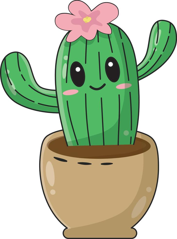 cactus kawaii con flor rosa vector