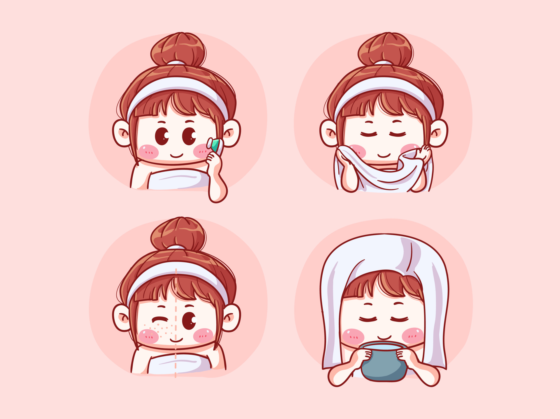 Cute and kawaii girl Before and After Acne Prone Girl Washing Face with
