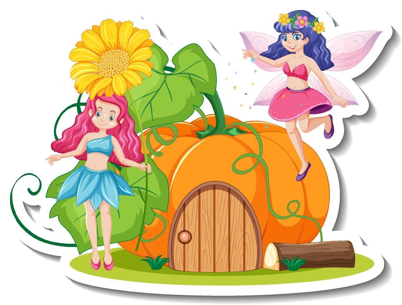 A sticker template with beautiful fairies cartoon character vector