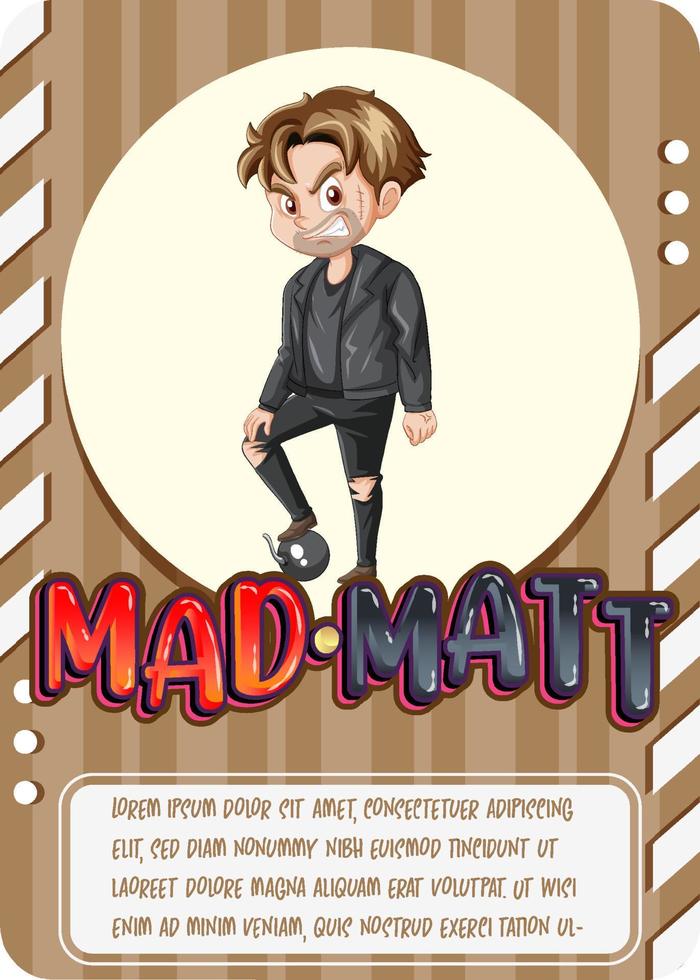 Character game card template with word Mad Matt vector