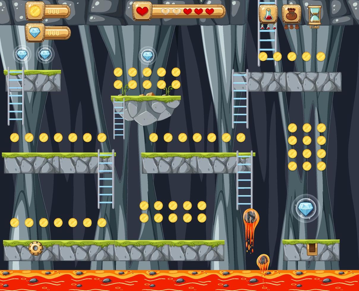 Lava Cave Game Scene Template vector
