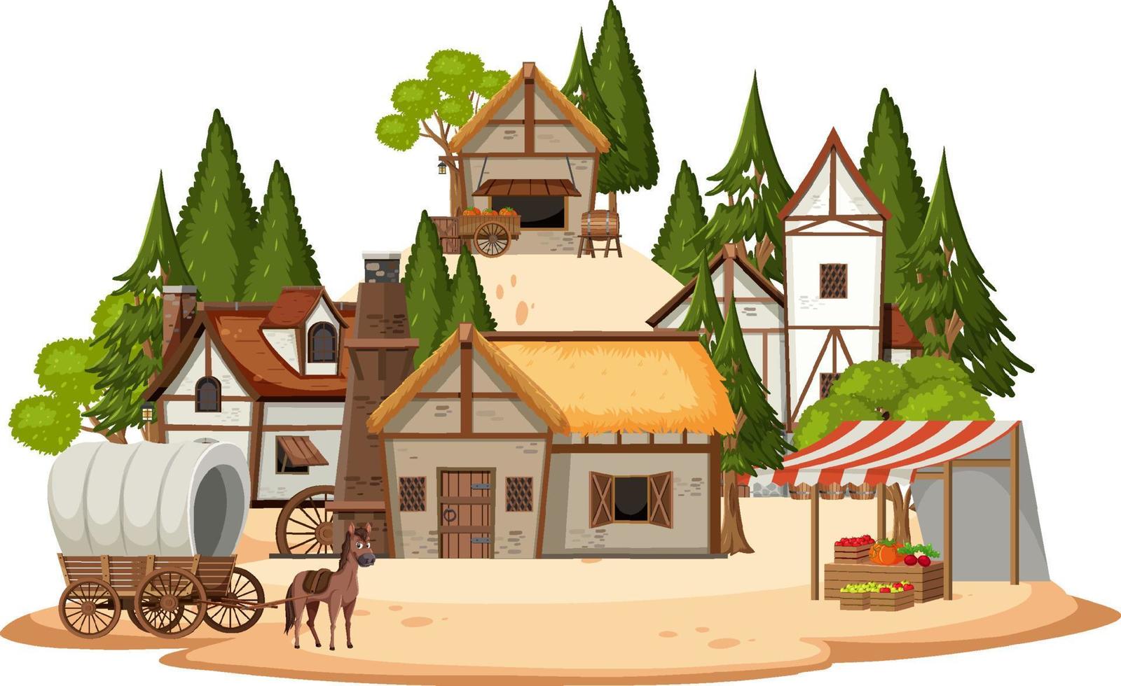 Antiguo pueblo medieval aislado sobre fondo blanco. vector