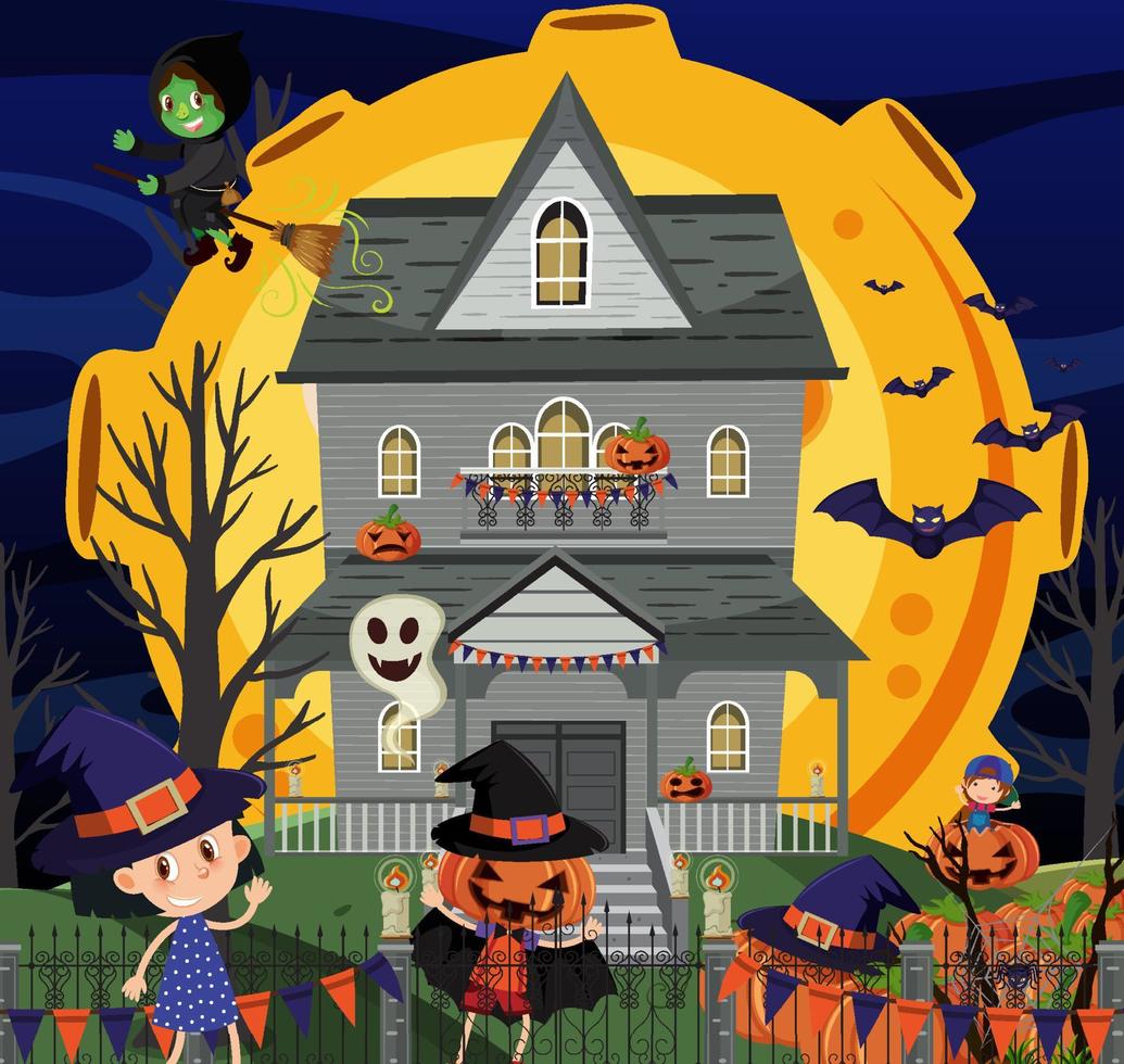 Haunted halloween mansion at night vector