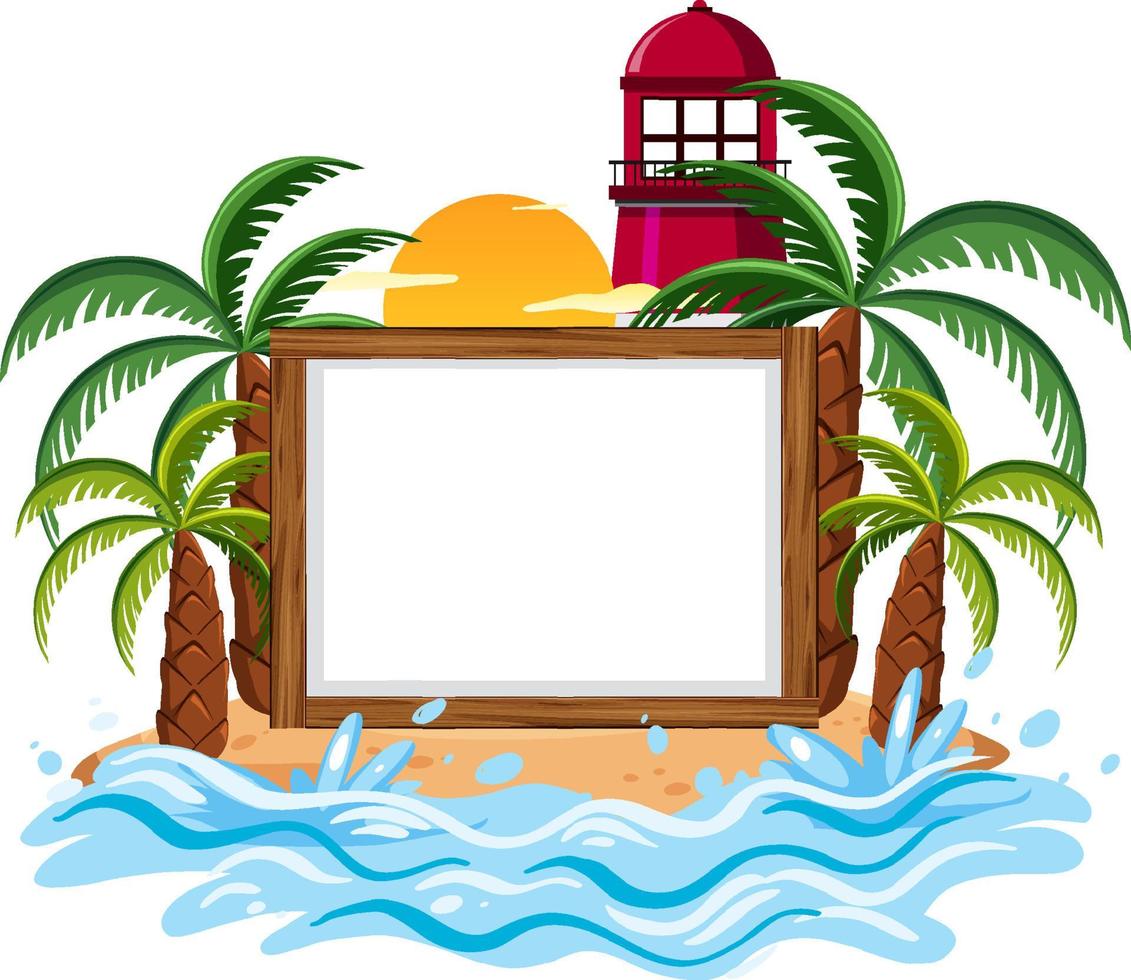 Blank banner template on the island with lighthouse isolated vector