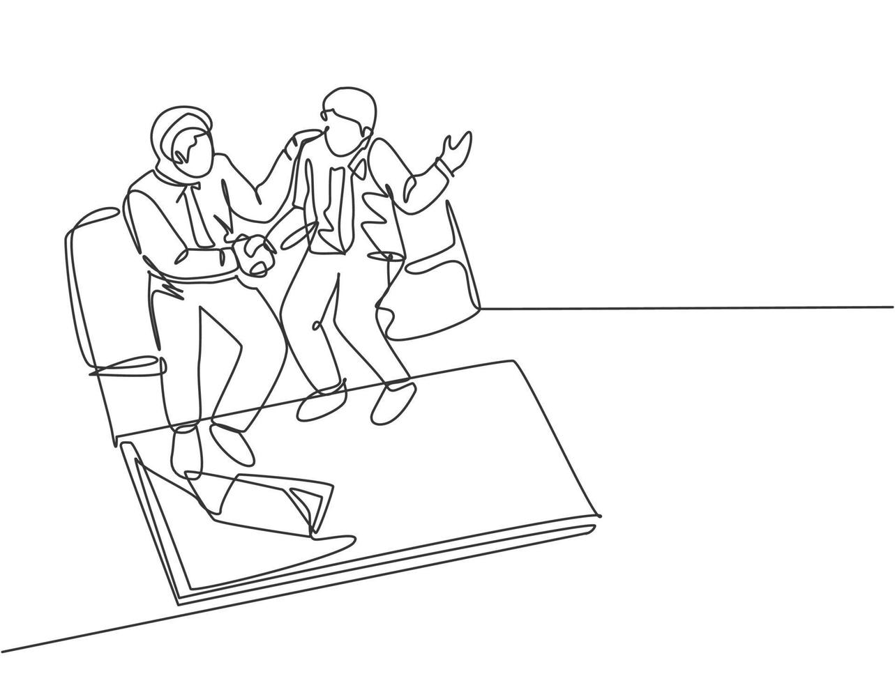 Single line drawing of businessmen handshaking his business partner after deal big project. Great teamwork. Business deal concept with continuous line draw style graphic vector illustration