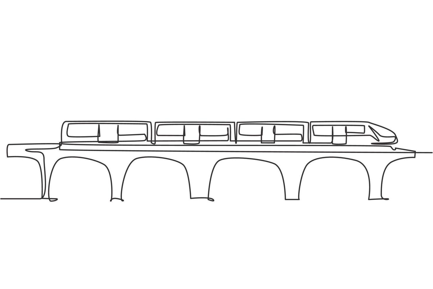 El dibujo de una sola línea del tren visto desde el frente se prepara para llevar a los pasajeros de forma rápida, segura y cómoda a su destino. Ilustración de vector gráfico de diseño de dibujo de línea continua moderna.