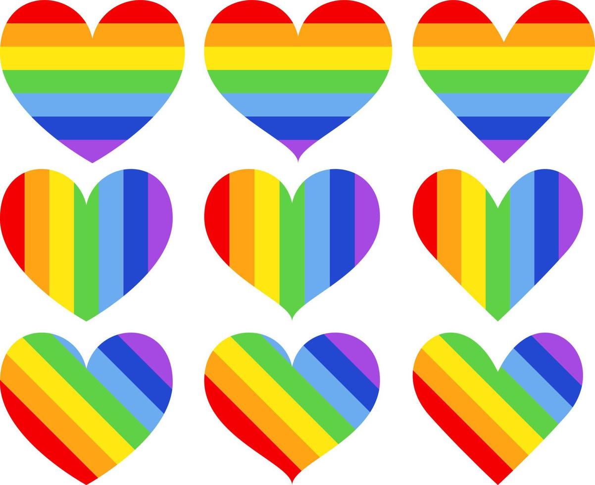 Set of different shapes of rainbow heart vector