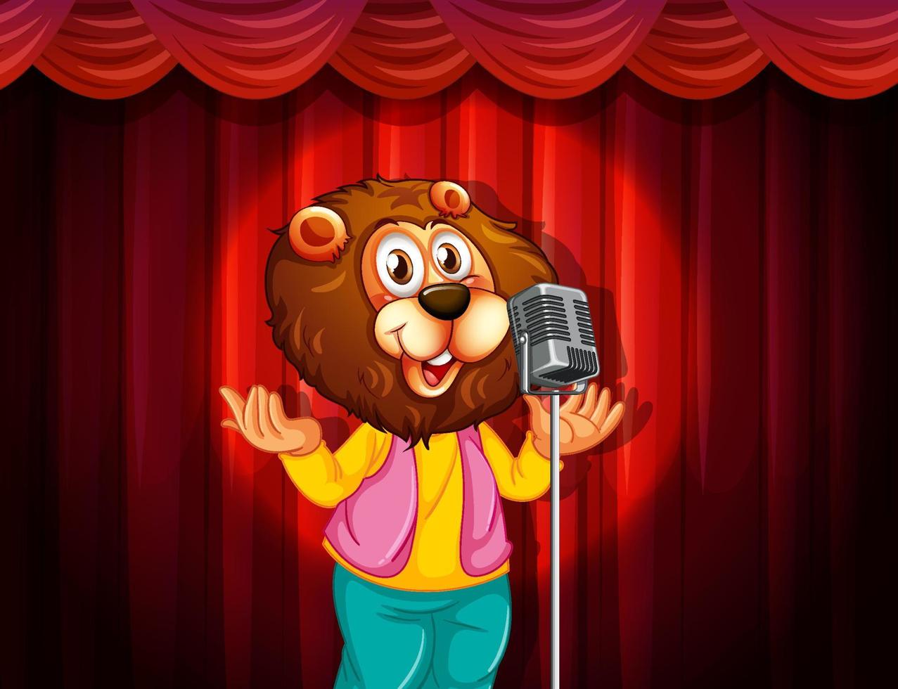 león de dibujos animados cantando en el escenario vector