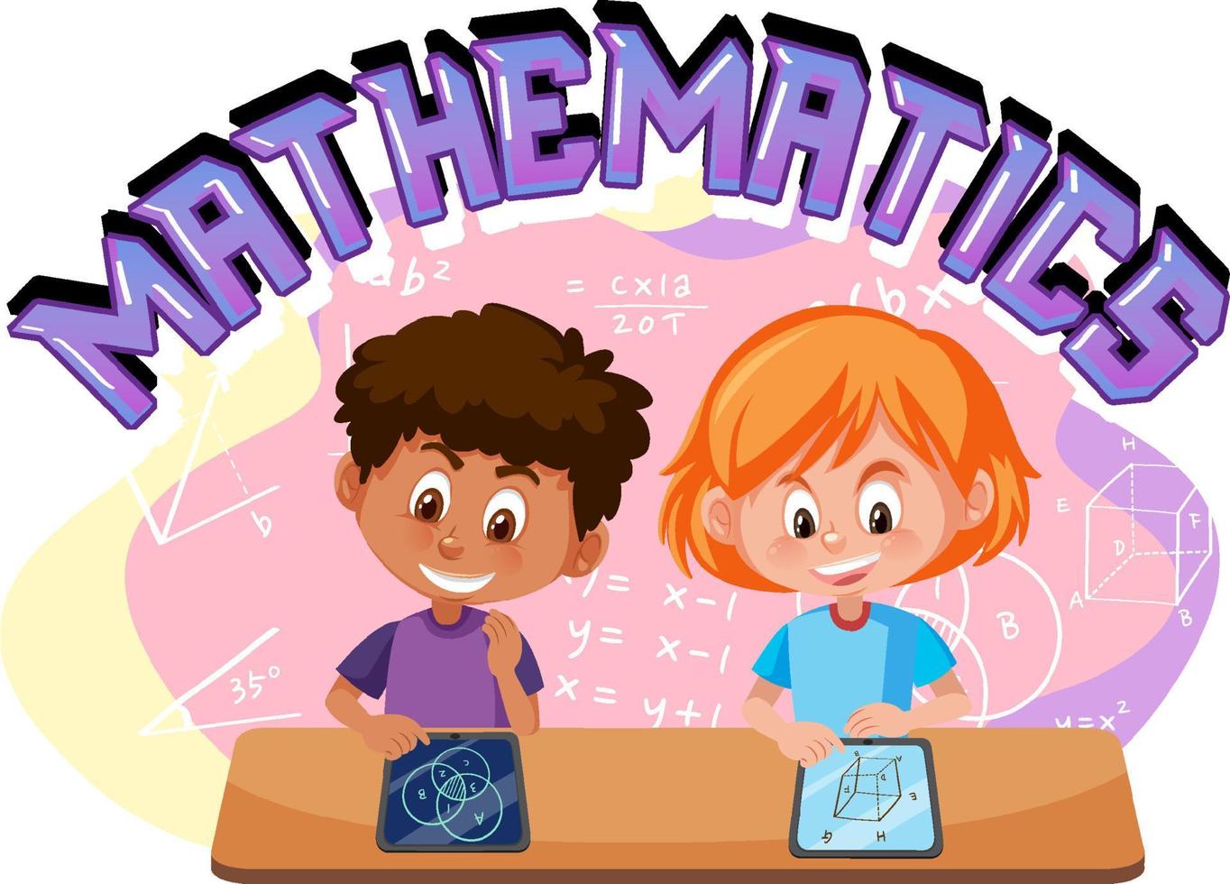 niños que aprenden matemáticas con símbolo e icono de matemáticas vector