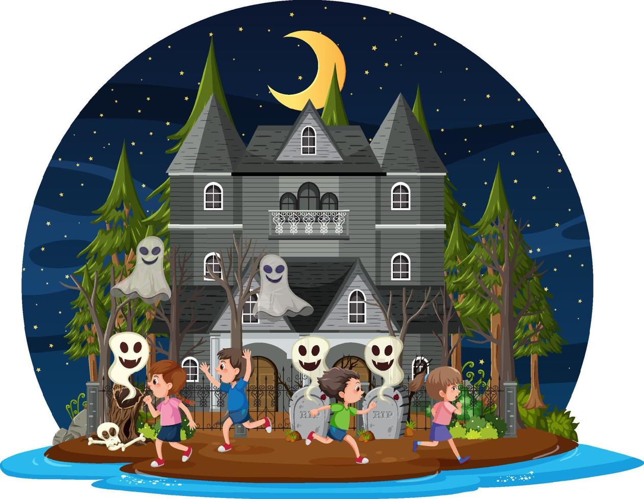 Haunted house at night scene vector