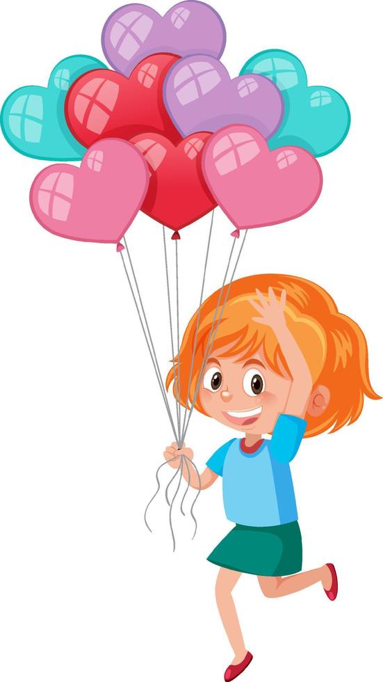 Kid holding heart balloon on white background vector