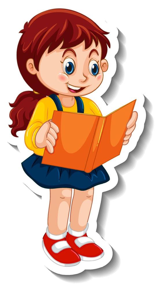 Plantilla de pegatina con una niña leyendo un personaje de dibujos animados  de libro aislado 3591842 Vector en Vecteezy