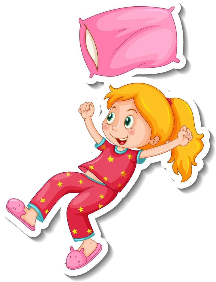 Sticker template with a girl wearing pajamas isolated vector