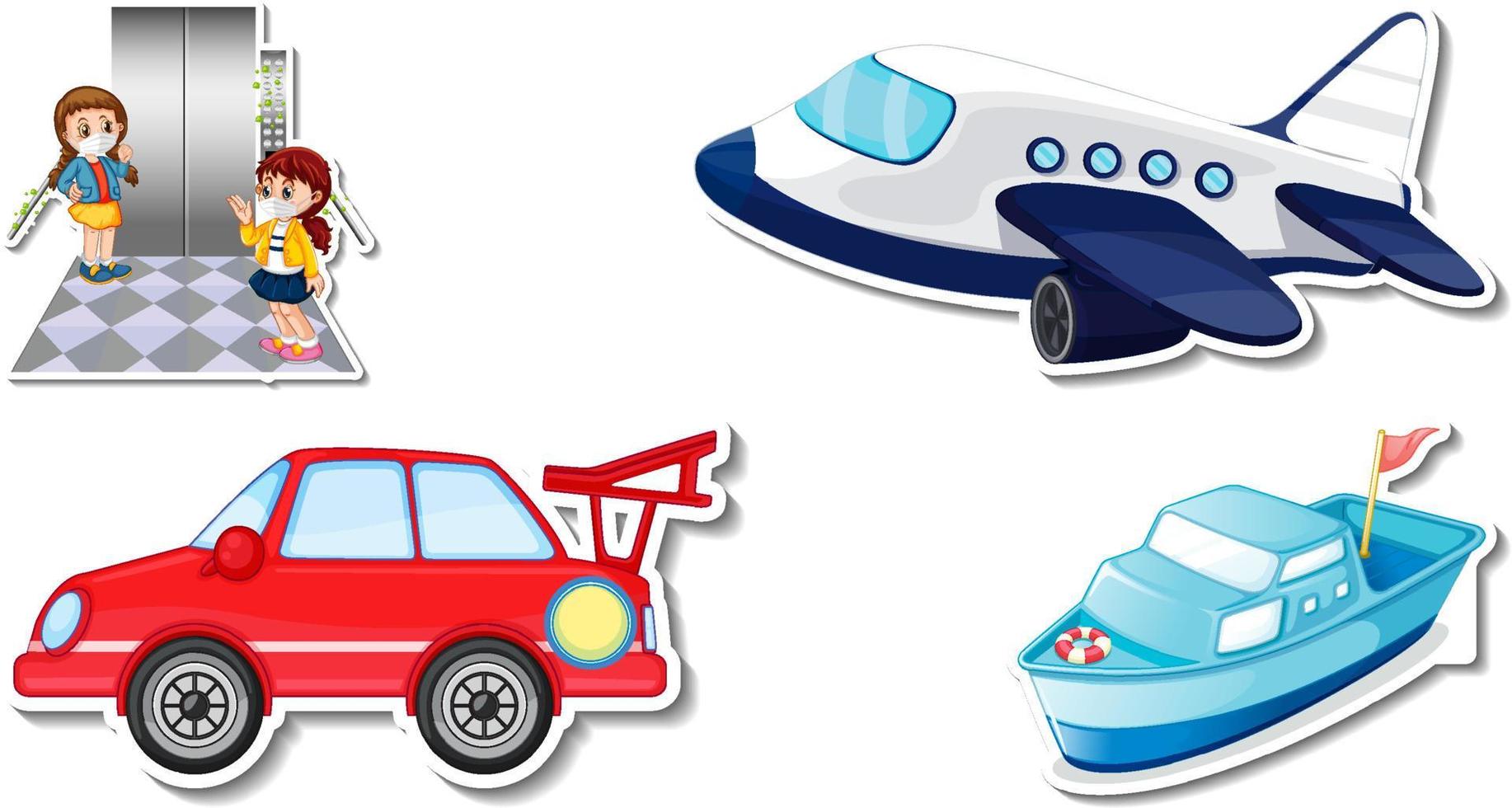 Random stickers with transportable vehicle objects vector